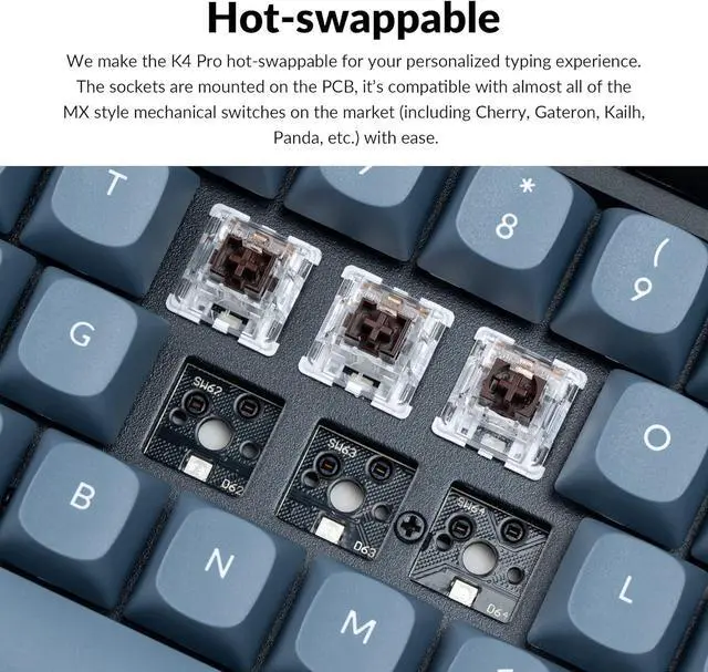 Alt view image 3 of 7 - Keychron K4 Pro Custom Wireless Mechanical Keyboard, 96 Keys Hot-swappable QMK/VIA Programmable Macro with K Pro Brown Switch RGB Backlit Compatible Mac Windows Linux - Black