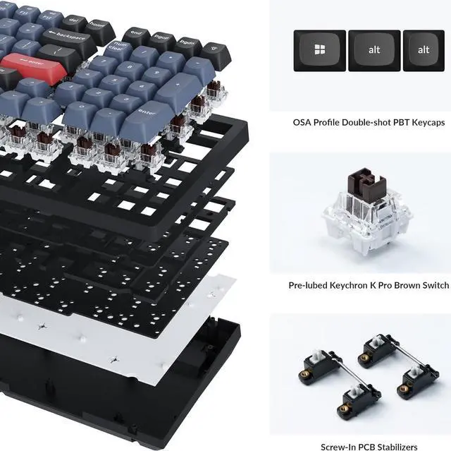 Alt view image 6 of 7 - Keychron K4 Pro Custom Wireless Mechanical Keyboard, 96 Keys Hot-swappable QMK/VIA Programmable Macro with K Pro Brown Switch RGB Backlit Compatible Mac Windows Linux - Black