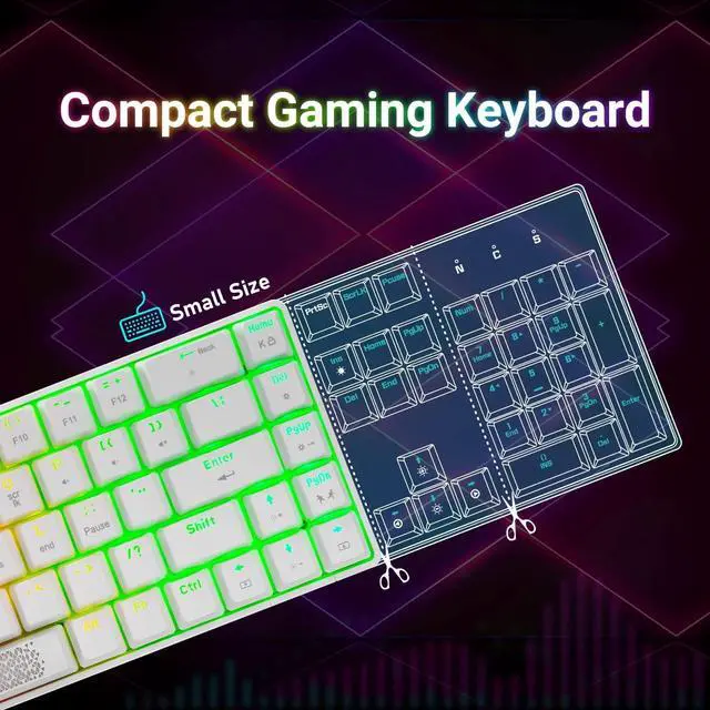 Alt view image 4 of 7 - 60% Mechanical Gaming Keyboard and Mouse Combo RGB Backlight Ergonomic Anti-ghosting 68 Keys 6400DPI Silent Honeycomb Mice Type-C Wired for Computer Mac Gamer