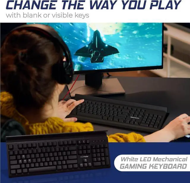 Alt view image 2 of 7 - Blank or Visible Keys | Mechanical Wired PC Keyboard for Home, Office, Gaming | Shine Through Keycaps with Custom Key Lighting | Backlit White LED with Show/Hide Light Up Keys | Silent Linear Switches