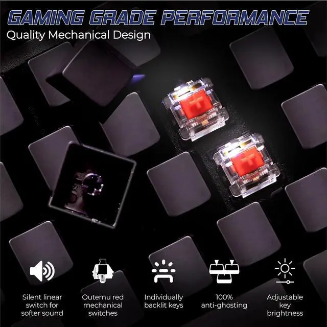Alt view image 5 of 7 - Blank or Visible Keys | Mechanical Wired PC Keyboard for Home, Office, Gaming | Shine Through Keycaps with Custom Key Lighting | Backlit White LED with Show/Hide Light Up Keys | Silent Linear Switches