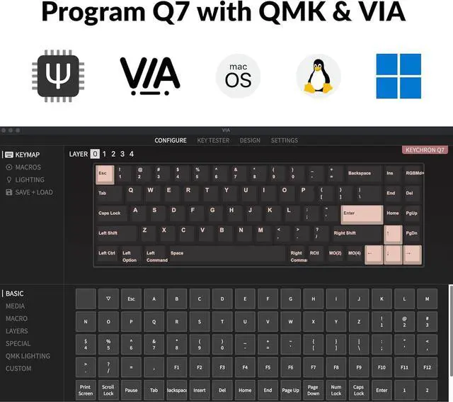 Alt view image 2 of 7 - Keychron Q7 70% Layout Hot-Swappable RGB Wired Custom Mechanical Keyboard Compatible with Mac Windows Linux, QMK/VIA Programmable Macro Gateron G Pro Brown Switch Double Gasket Kit Full Aluminum-Blue