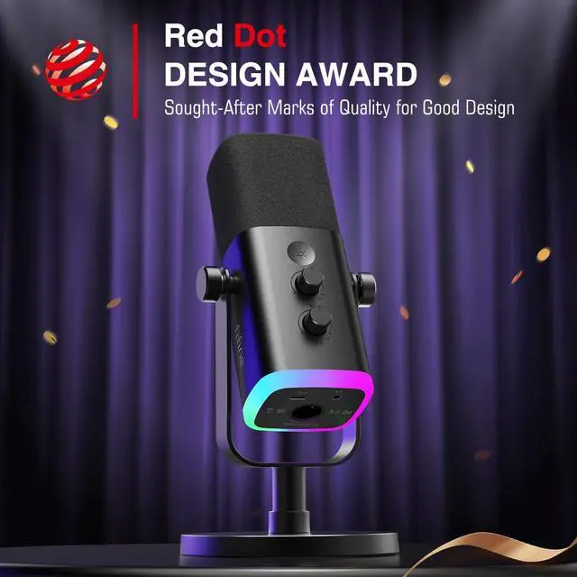 Alt view image 2 of 7 - Dynamic Microphone for Podcast Recording, PC Computer Gaming Streaming Mic with RGB Light, Mute Button, Headphones Jack, Desktop Stand, Vocal Mic for Singing YouTube-AmpliGame AM8