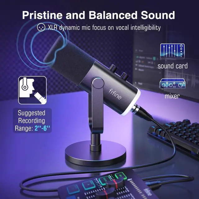 Alt view image 3 of 7 - Dynamic Microphone for Podcast Recording, PC Computer Gaming Streaming Mic with RGB Light, Mute Button, Headphones Jack, Desktop Stand, Vocal Mic for Singing YouTube-AmpliGame AM8