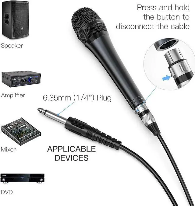 Alt view image 4 of 7 - Microphone, Dynamic Vocal Microphone for Speaker,Wired Handheld Mic with On and Off Switch and14.8ft Detachable Cable-K6