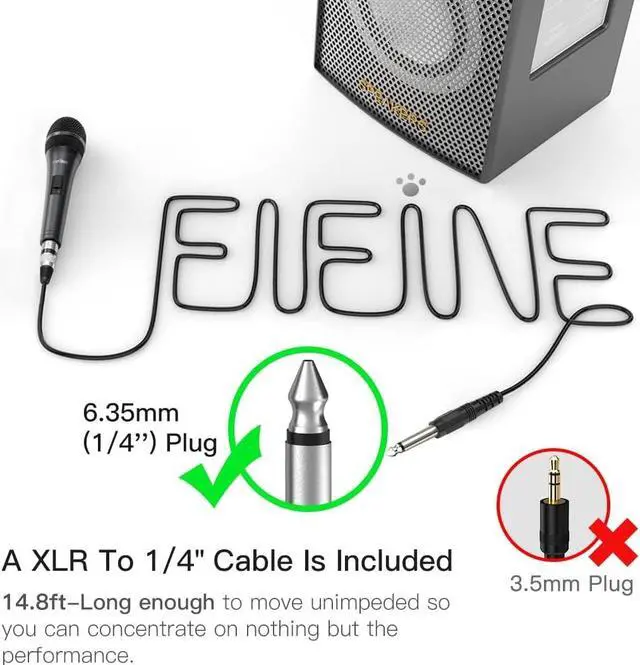 Alt view image 3 of 7 - Microphone, Dynamic Vocal Microphone for Speaker,Wired Handheld Mic with On and Off Switch and14.8ft Detachable Cable-K6