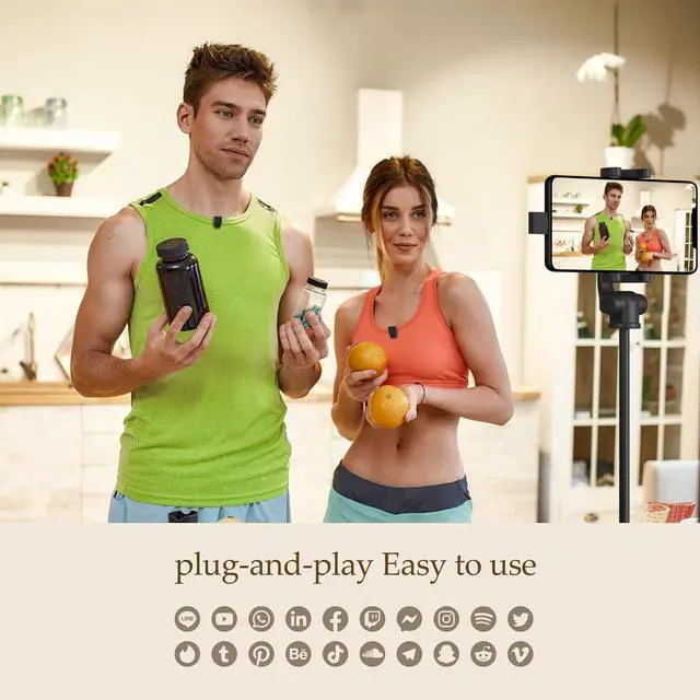 Alt view image 2 of 6 - Wireless Lavalier Microphone, Wireless Clip Microphone,Wireless Lapel Microphone for iPhone 15/Pro/iPad, Android, HI-FI Sound Quality for Tiktok, YouTube, Video Recording, Black