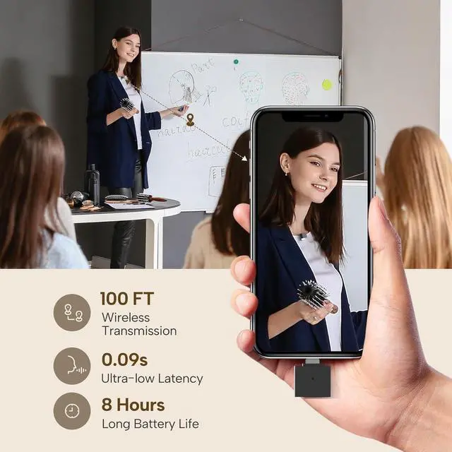 Alt view image 3 of 6 - Wireless Lavalier Microphone, Wireless Clip Microphone,Wireless Lapel Microphone for iPhone 15/Pro/iPad, Android, HI-FI Sound Quality for Tiktok, YouTube, Video Recording, Black