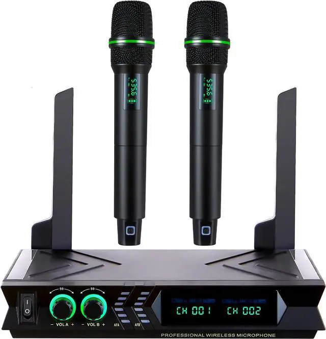 Main image of Wireless Microphone Systems, DUAL UHF Wireless Microphone Set,  Microphone Wireless, Handheld Dynamic Microphones, 200ft Cordless Microphone for Singing, Church, Party, Wedding, Speech