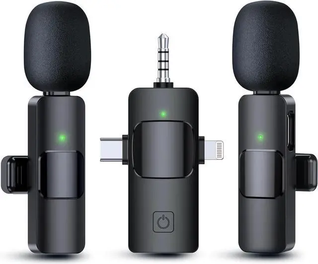 Main image of PQRQP 3 in 1 Wireless Microphone for iPhone, Android, Camera, USB-C Microphone, Wireless Lavalier Microphone, Mini Microphone, Noise Canceling Lapel Mic for Interview Video Podcast Vlog YouTube