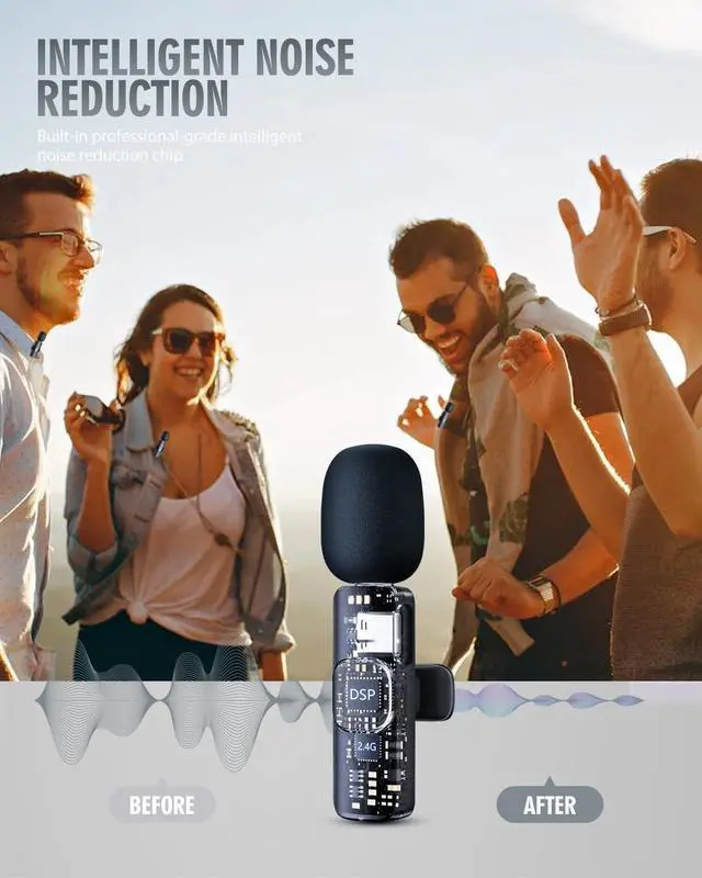 Alt view image 3 of 7 - PQRQP 3 in 1 Wireless Microphone for iPhone, Android, Camera, USB-C Microphone, Wireless Lavalier Microphone, Mini Microphone, Noise Canceling Lapel Mic for Interview Video Podcast Vlog YouTube