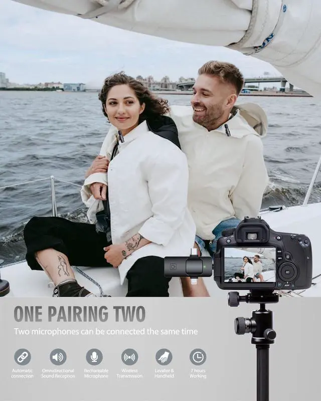 Alt view image 5 of 7 - PQRQP 3 in 1 Wireless Microphone for iPhone, Android, Camera, USB-C Microphone, Wireless Lavalier Microphone, Mini Microphone, Noise Canceling Lapel Mic for Interview Video Podcast Vlog YouTube