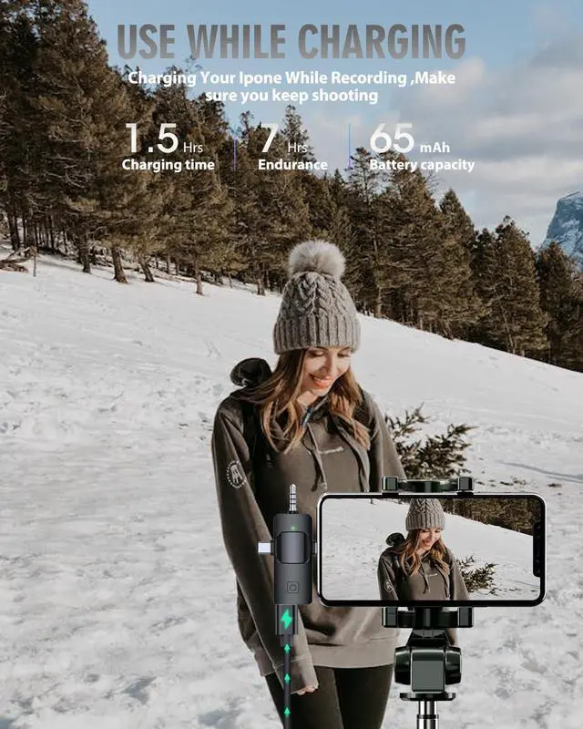 Alt view image 6 of 7 - PQRQP 3 in 1 Wireless Microphone for iPhone, Android, Camera, USB-C Microphone, Wireless Lavalier Microphone, Mini Microphone, Noise Canceling Lapel Mic for Interview Video Podcast Vlog YouTube