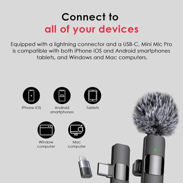 Alt view image 4 of 6 - Wireless Microphone for iPhone, iPad, Android, Lavalier Microphone for Video Recording - 2 Pack iPhone Mic Crystal Clear Recording with USB-C for Podcast Microphone, ASMR, TikTok
