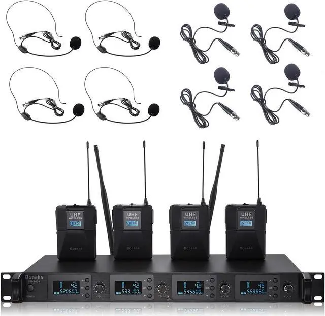 Main image of Wireless Microphone System 4 Channel UHF 4 Lavalier Lapel Headset Mics for Karaoke Church Speaking Conference Meeting Party, 4x25 Adjustable Frequency (4 Bodypack)