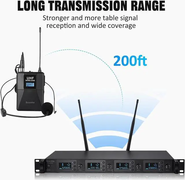 Alt view image 2 of 7 - Wireless Microphone System 4 Channel UHF 4 Lavalier Lapel Headset Mics for Karaoke Church Speaking Conference Meeting Party, 4x25 Adjustable Frequency (4 Bodypack)