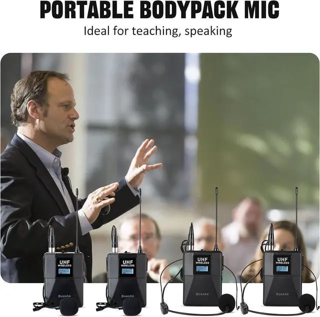 Alt view image 6 of 7 - Wireless Microphone System 4 Channel UHF 4 Lavalier Lapel Headset Mics for Karaoke Church Speaking Conference Meeting Party, 4x25 Adjustable Frequency (4 Bodypack)