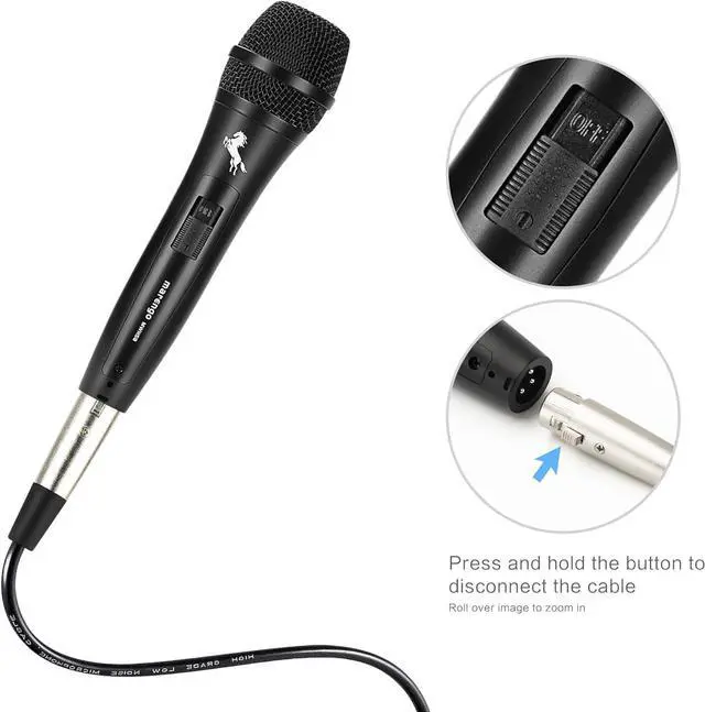 Alt view image 3 of 7 - Marengo Dynamic Vocal Microphone for Karaoke Speaker,Wired Handheld Mic with On and Off Switch and 13ft Detachable Cable