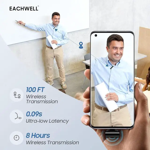 Alt view image 4 of 6 - Wireless lavalier microphone, Wireless Clip on Microphones, Lapel Mic, for Android phone, iPhone15/15PRO, Video Recording