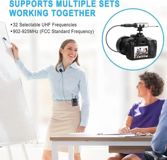 Alt view image 6 of 7 - HOTEC UHF Wireless Headset Microphone/Lavalier Lapel Mic with Bodypack Transmitter and Mini Rechargeable Receiver 1/4" Output for Vlogging or Speech