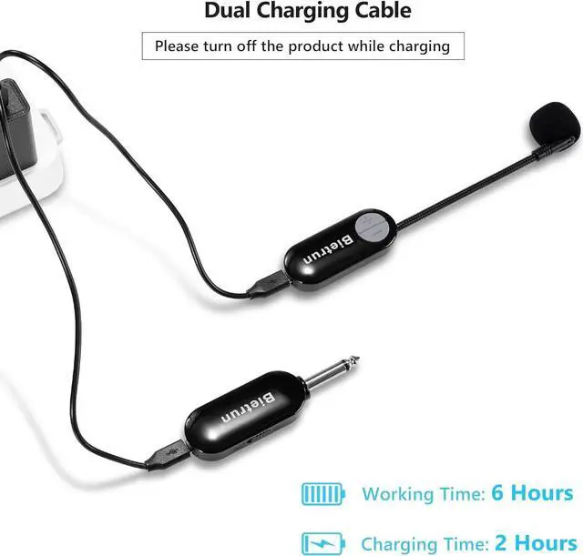 Alt view image 4 of 7 - Bietrun Wireless Microphone Headset with 1/4''Plug, UHF Wireless Headset Mic & Handheld Mic 2 in 1, for  Speaker, Amplifier, Mic Speakers, PA System, Teaching, Fitness (Black)