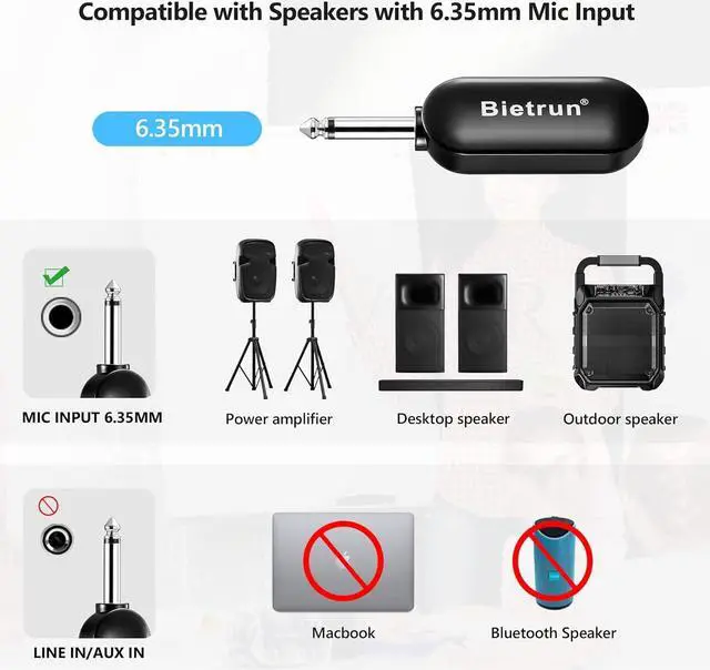 Alt view image 6 of 7 - Bietrun Wireless Microphone Headset with 1/4''Plug, UHF Wireless Headset Mic & Handheld Mic 2 in 1, for  Speaker, Amplifier, Mic Speakers, PA System, Teaching, Fitness (Black)