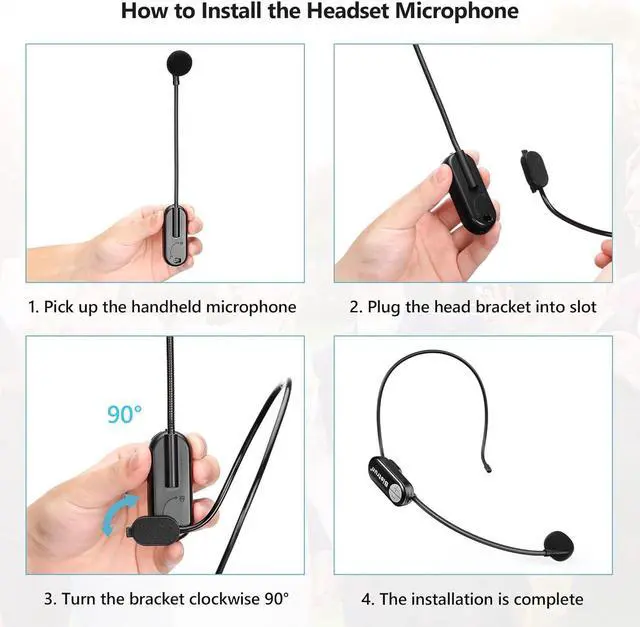 Alt view image 7 of 7 - Bietrun Wireless Microphone Headset with 1/4''Plug, UHF Wireless Headset Mic & Handheld Mic 2 in 1, for  Speaker, Amplifier, Mic Speakers, PA System, Teaching, Fitness (Black)