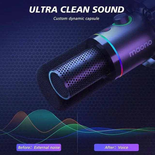 Alt view image 7 of 7 - MAONO XLR/USB Dynamic Microphone Kit, RGB Podcast Mic with Software, Mute, Gain Knob, Volume Control, Boom Arm for Streaming, Gaming, Voice-Over, Recording-PD200XS Black
