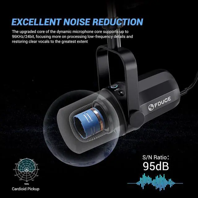 Alt view image 2 of 6 - FDUCE SL40+ Dynamic Podcast Microphone,USB/XLR Microphone kit for Streaming&Gaming,Boom Arm Stand Mic,Built-in Headphone Output,Mute Button,gain Button