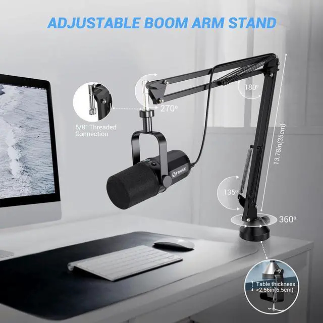 Alt view image 5 of 6 - FDUCE SL40+ Dynamic Podcast Microphone,USB/XLR Microphone kit for Streaming&Gaming,Boom Arm Stand Mic,Built-in Headphone Output,Mute Button,gain Button