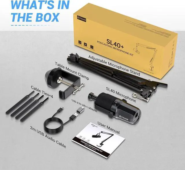 Alt view image 6 of 6 - FDUCE SL40+ Dynamic Podcast Microphone,USB/XLR Microphone kit for Streaming&Gaming,Boom Arm Stand Mic,Built-in Headphone Output,Mute Button,gain Button