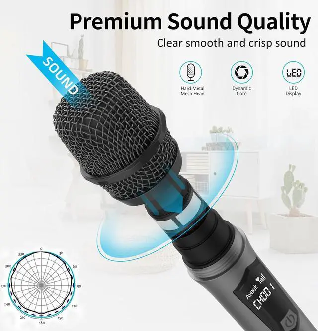 Alt view image 3 of 7 - Aveek Wireless Microphones,  Dynamic Microphone for Speakers with Rechargeable Receiver(Work 6hs), for Singing, Party, Wedding, DJ, Speech (2 Packs)
