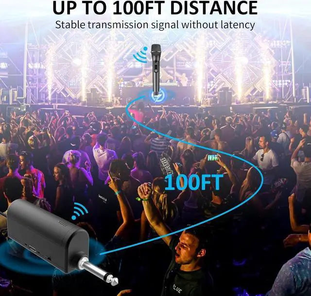 Alt view image 5 of 7 - Aveek Wireless Microphones,  Dynamic Microphone for Speakers with Rechargeable Receiver(Work 6hs), for Singing, Party, Wedding, DJ, Speech (2 Packs)