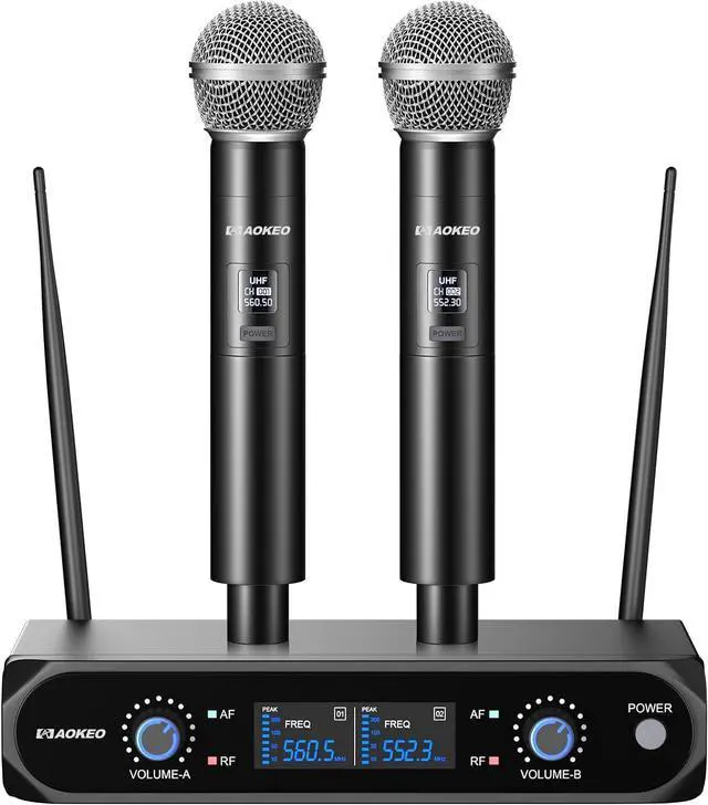 Main image of Aokeo Wireless Microphone System, Metal Wireless Mic Set with Case,Handheld Cordless Dynamic Microphones for Singing, , Church, DJ,100ft Range