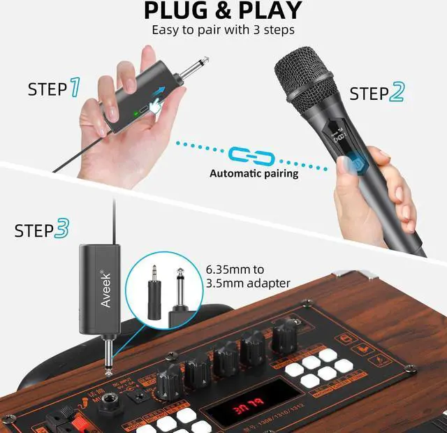 Alt view image 6 of 7 - Aveek Wireless Microphones,  Dynamic Microphone for Speakers with Rechargeable Receiver(Work 6hs), for Singing, Party, Wedding, DJ, Speech (2 Packs)