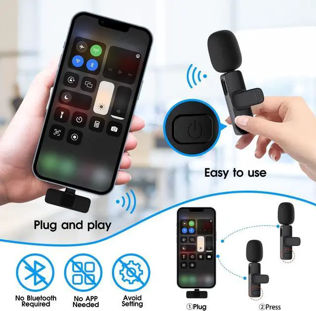 Alt view image 3 of 7 - 2 Pack Wireless Lavalier Microphone for iPhone iPad, Lapel Mics Plug-Play 2.4G Ultra-Low Delay Built-in Noise Reduction Chip 8H Working Time for Video Recording Interview Podcast Vlog YouTube