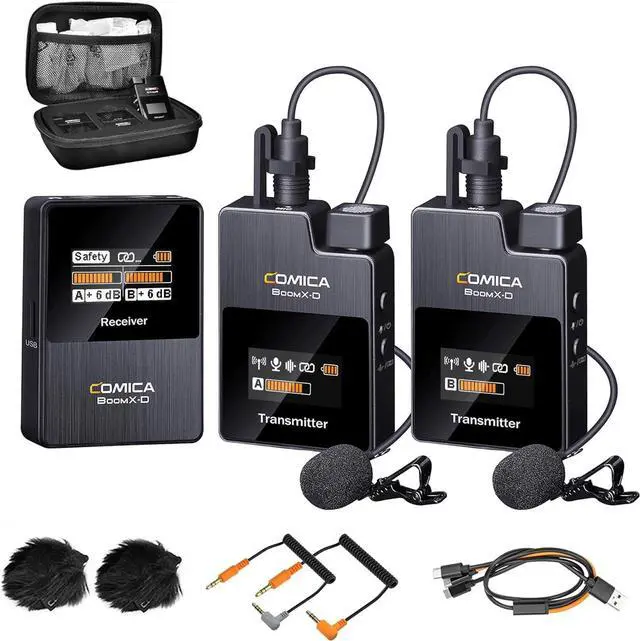 Main image of comica Wireless Lavalier Microphone, BoomX-D2 2.4G Compact Wireless Lapel Microphone System with 2 Transmitter and 1 Receiver,Lav Mic for Smartphone Camera Podcast Interview YouTube Facebook Live