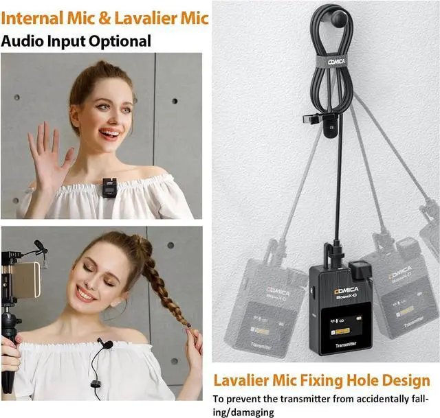 Alt view image 2 of 7 - comica Wireless Lavalier Microphone, BoomX-D2 2.4G Compact Wireless Lapel Microphone System with 2 Transmitter and 1 Receiver,Lav Mic for Smartphone Camera Podcast Interview YouTube Facebook Live