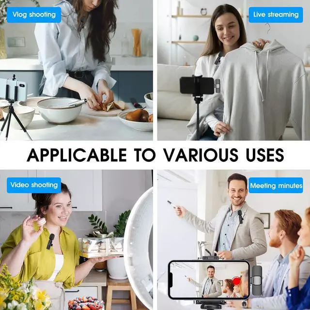 Alt view image 7 of 7 - 2 Pack Wireless Lavalier Microphone for iPhone iPad, Lapel Mics Plug-Play 2.4G Ultra-Low Delay Built-in Noise Reduction Chip 8H Working Time for Video Recording Interview Podcast Vlog YouTube