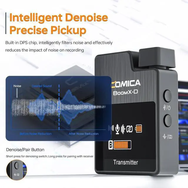 Alt view image 6 of 7 - comica Wireless Lavalier Microphone, BoomX-D2 2.4G Compact Wireless Lapel Microphone System with 2 Transmitter and 1 Receiver,Lav Mic for Smartphone Camera Podcast Interview YouTube Facebook Live