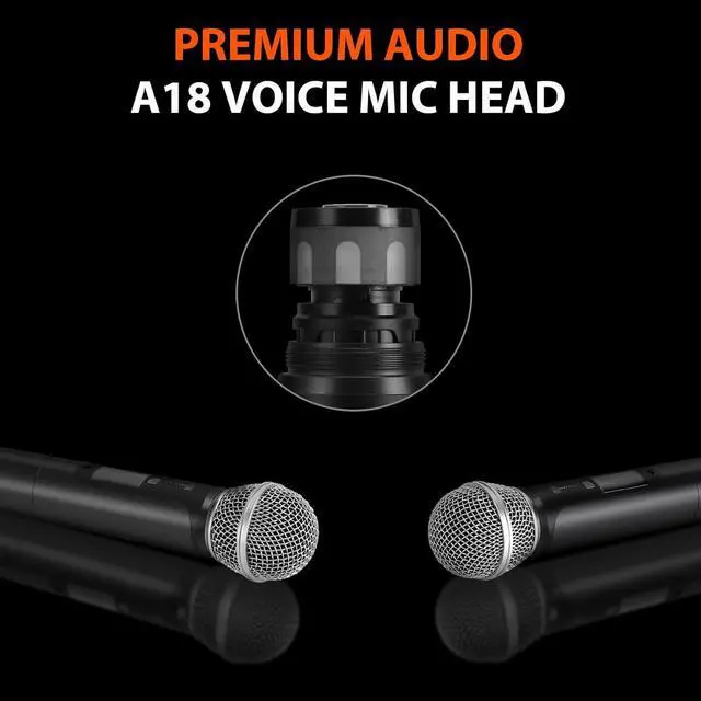 Alt view image 6 of 6 - 200-Channel Wireless Microphones System, Dual UHF Metal Cordless Mic Set, Auto Scan, Long Range 200-240Ft,16 Hours Use for  Singing, Church, 2022 Version(WM333)