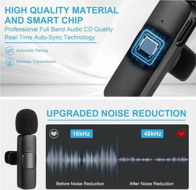 Alt view image 4 of 7 - Wireless Lavalier Microphone for iPhone iPad, Plug-Play Wireless Mic for Recording, Live Stream, YouTube, TikTok, Facebook, Noise Reduction Auto-Sync
