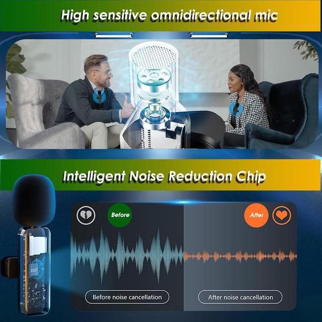 Alt view image 4 of 7 - 2 Pack Wireless Mini Lavalier Lapel Microphone for iPhone,Android Phone(2 in 1) - 80ft Cordless Clip on Dual Mics with Noise Reduction 5H Working Time for Video Recording Vlogging, YouTube, Interview