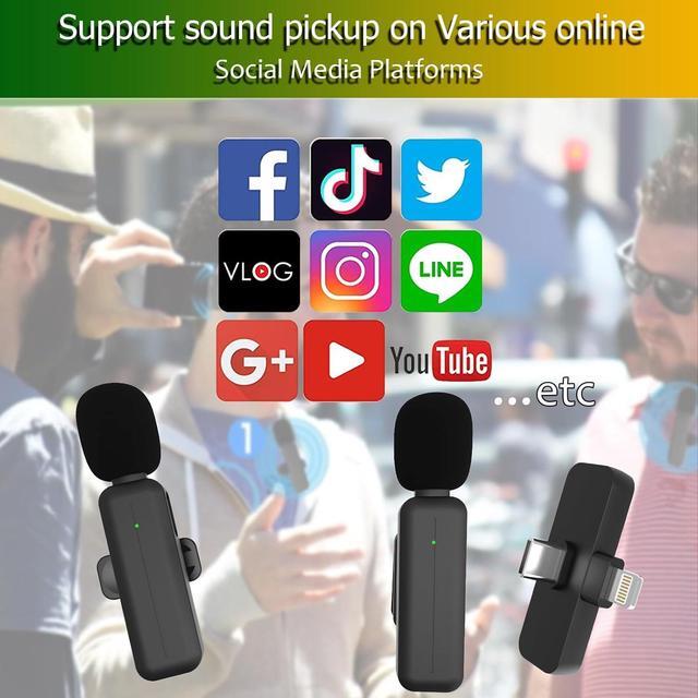 Alt view image 6 of 7 - 2 Pack Wireless Mini Lavalier Lapel Microphone for iPhone,Android Phone(2 in 1) - 80ft Cordless Clip on Dual Mics with Noise Reduction 5H Working Time for Video Recording Vlogging, YouTube, Interview