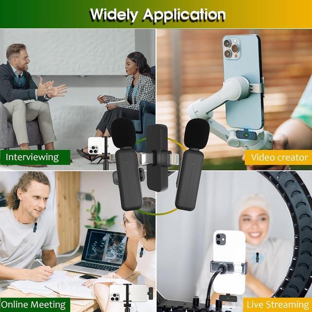 Alt view image 7 of 7 - 2 Pack Wireless Mini Lavalier Lapel Microphone for iPhone,Android Phone(2 in 1) - 80ft Cordless Clip on Dual Mics with Noise Reduction 5H Working Time for Video Recording Vlogging, YouTube, Interview