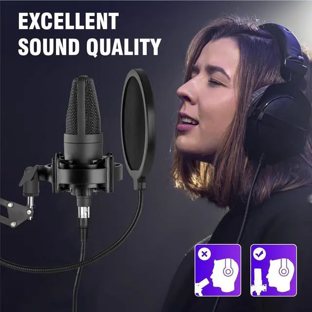 Alt view image 6 of 7 - Condenser Microphone XLR Professional Studio Recording Microphone Kit for PC Computer with Boom Arm,Cardioid XLR Podcast Microphone for Streaming,Gaming,Singing,Voice Over,ASMR,YouTube