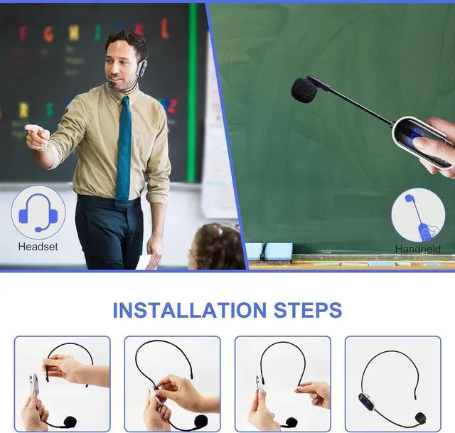Alt view image 3 of 7 - UHF Wireless Headset Microphone System: Mic Headset - LED Digital Display, Head Handheld Mic 2 in 1, Working Time 6H, 165 ft Range Mic for Voice Amplifier, Tour Guide, Teaching, Fitness, PA System