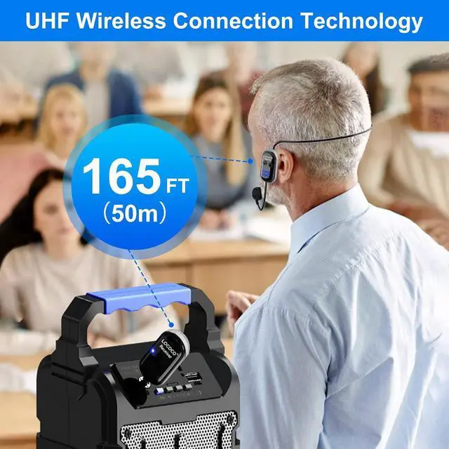 Alt view image 5 of 7 - UHF Wireless Headset Microphone System: Mic Headset - LED Digital Display, Head Handheld Mic 2 in 1, Working Time 6H, 165 ft Range Mic for Voice Amplifier, Tour Guide, Teaching, Fitness, PA System