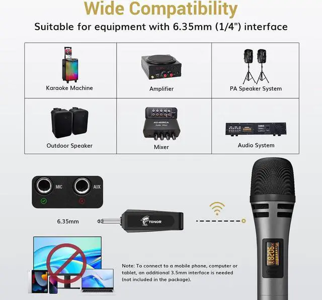 Alt view image 6 of 7 - Wireless Microphones, UHF Dual  Microphone System, Microfonos Inalambricos with Rechargeable Receiver, Cordless Dynamic Mic Micro Set for Singing, Wedding, DJ, Party, Speech TW320 Grey