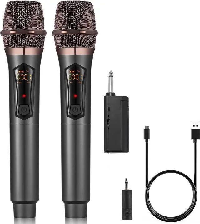 Main image of ALPOWL Wireless Microphones, Metal Dynamic Microphone System with Rechargeable Receiver, 50H Duration, 200ft Range, microphone for  Singing, Wedding, DJ, Party, Speech, Church, Class